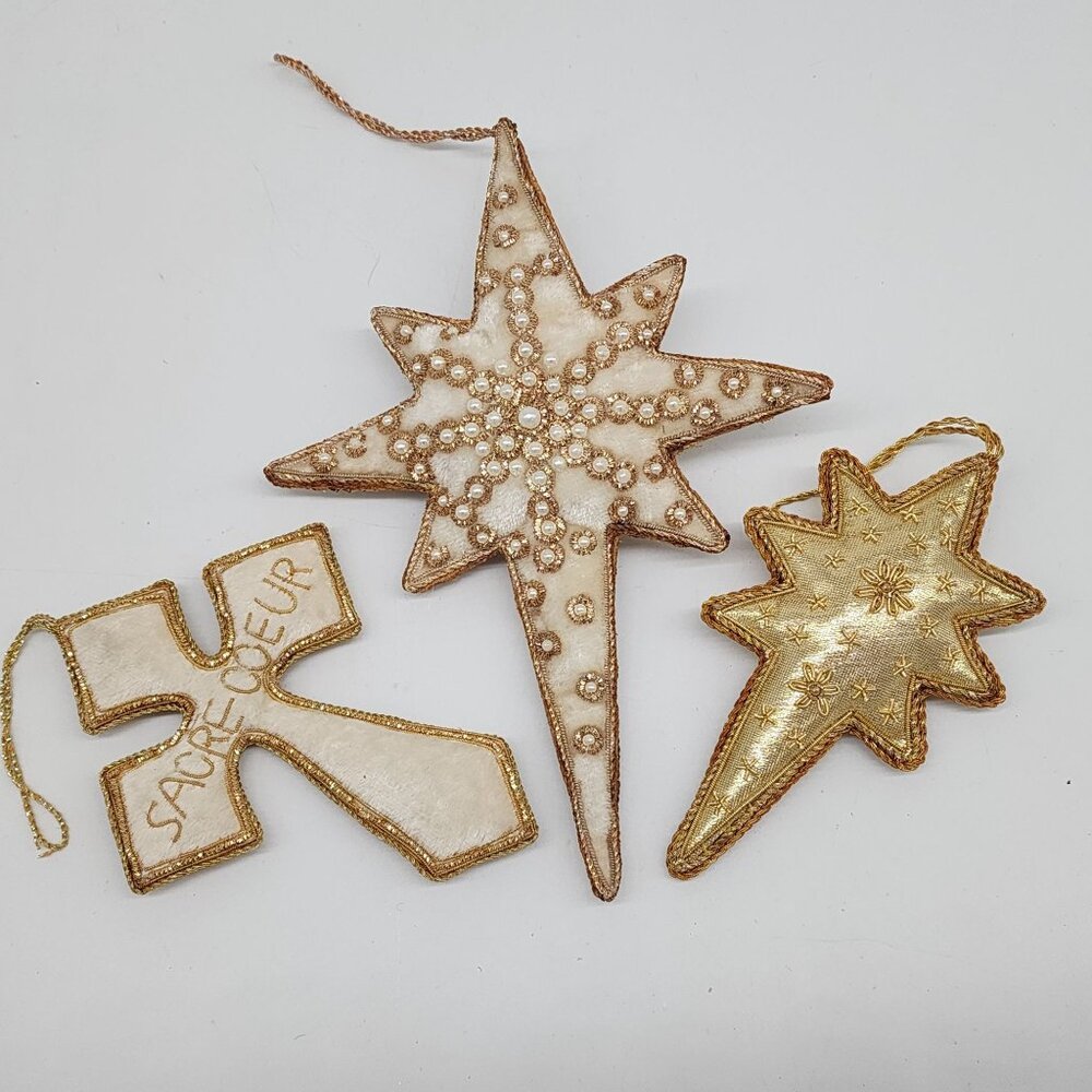 Mark Roberts Ornament Beaded Stars Cross Pearl Metal Tinsel Felt Fabric